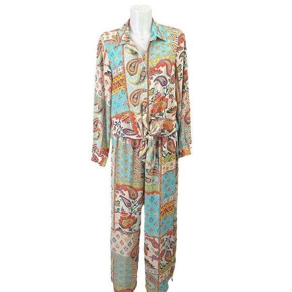 ROSE‎ & OLIVE Paisley Chiffon Buttondown Shirt & Wide Leg Pants NEW sz M/ S - Picture 1 of 10
